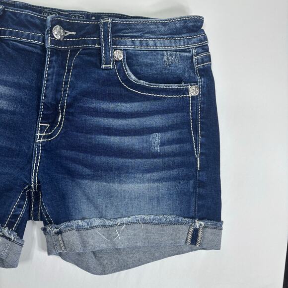 Women's Miss Me Embellished Pockets Flower Jean Denim Mid-Short Size 31 M3337D - Picture 3 of 8